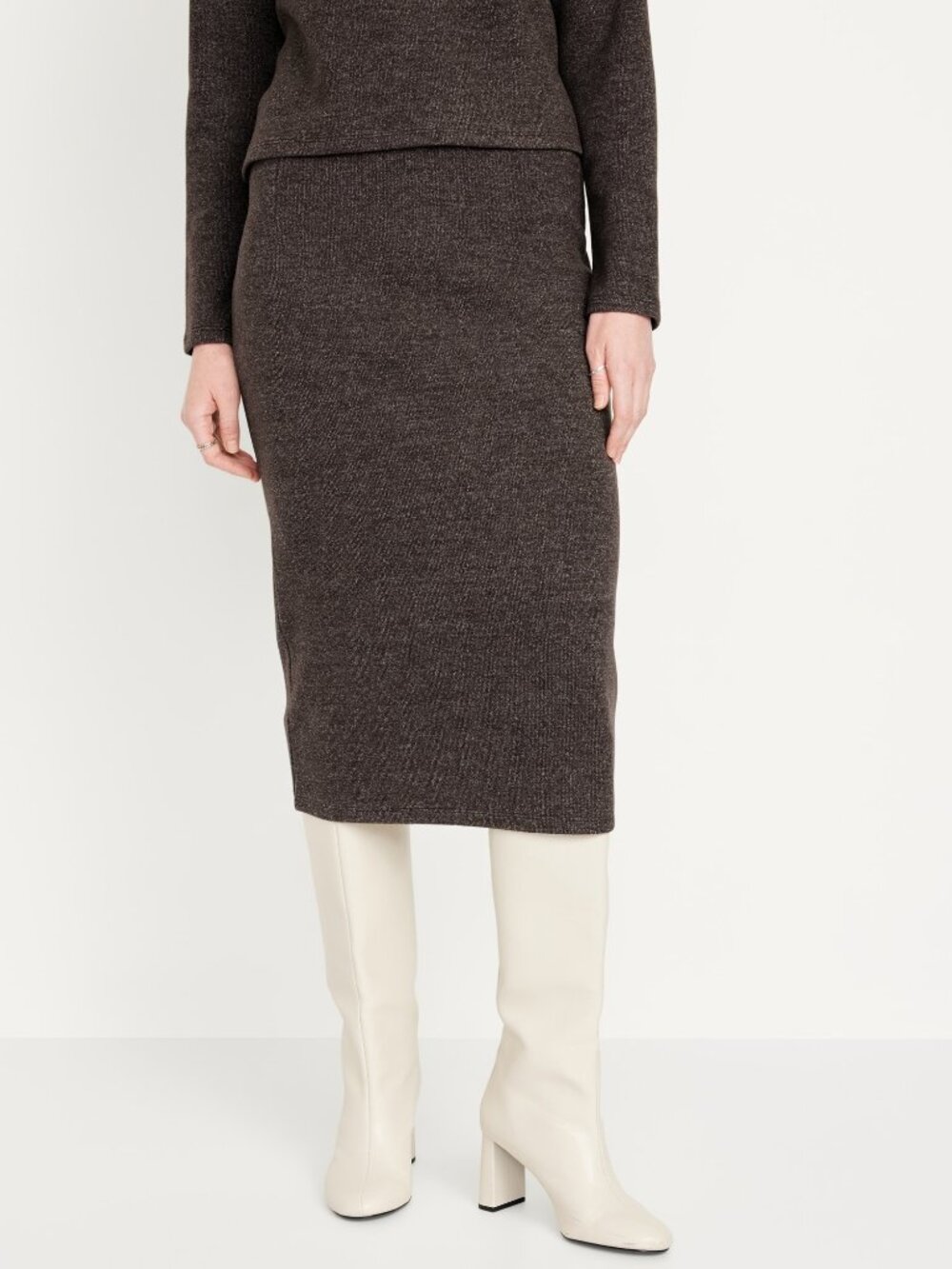 Rib-Knit Midi Skirt SIZE 4X BROWN